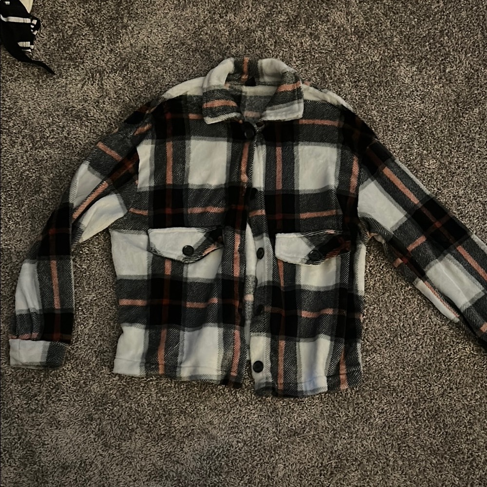 Plaid Button-Up Fuzzy Jacket
